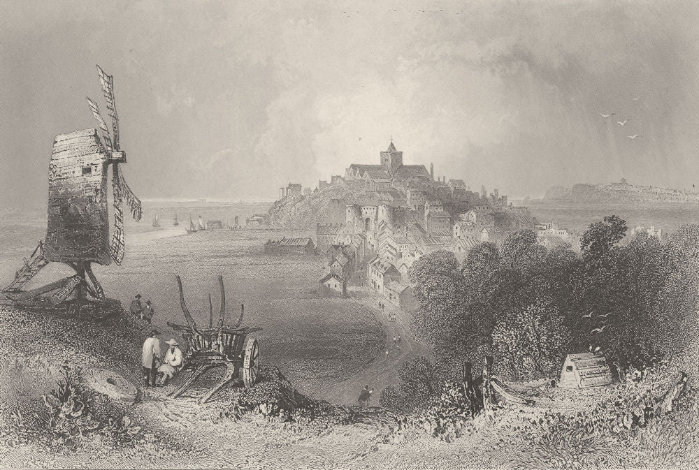 Rye, Sussex, with its ancient gate & church. BARTLETT 1842 old antique print